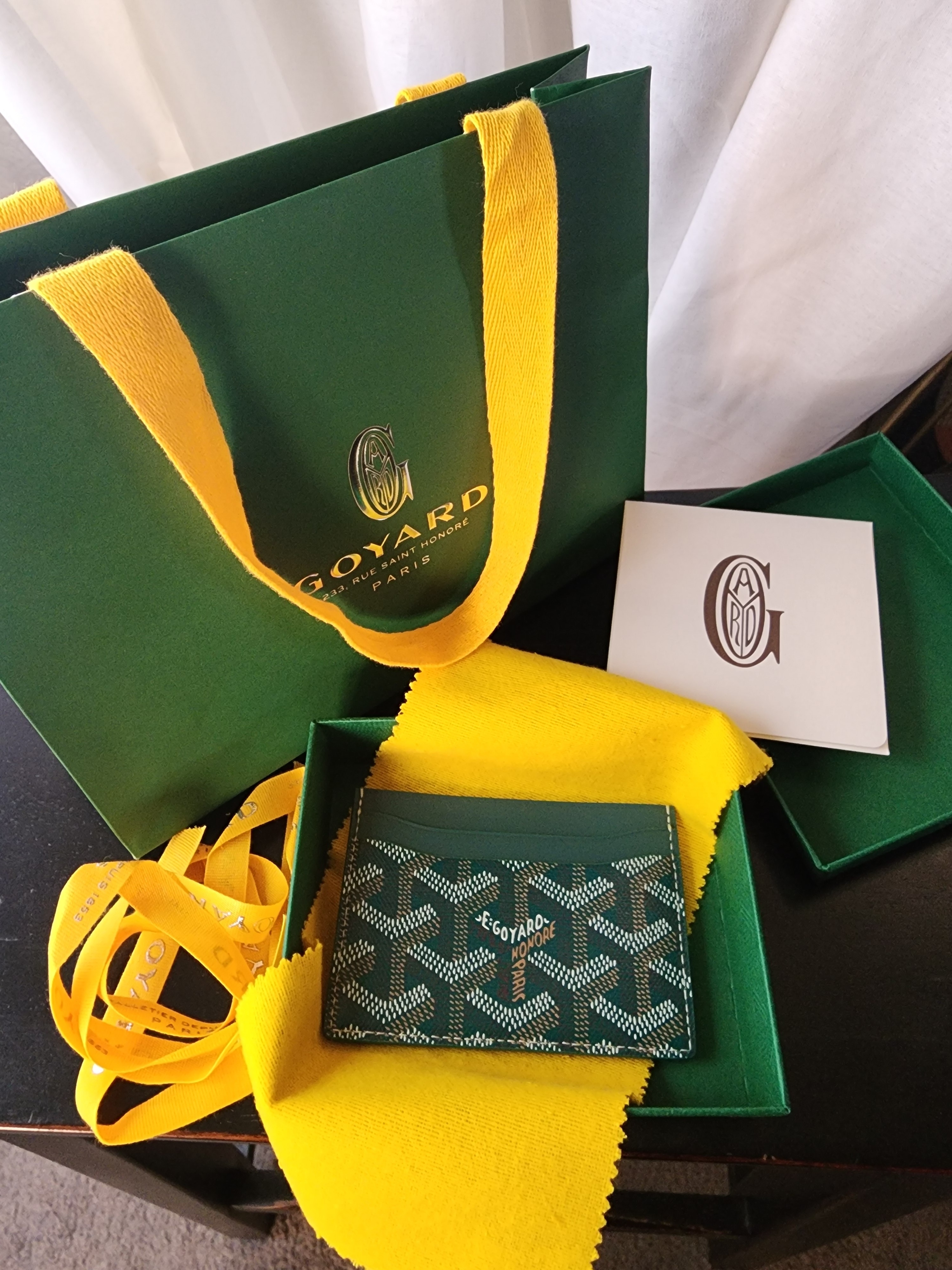 Goyard Saint Sulpice Green Card Holder Wallet With Signature Chevron Print.
